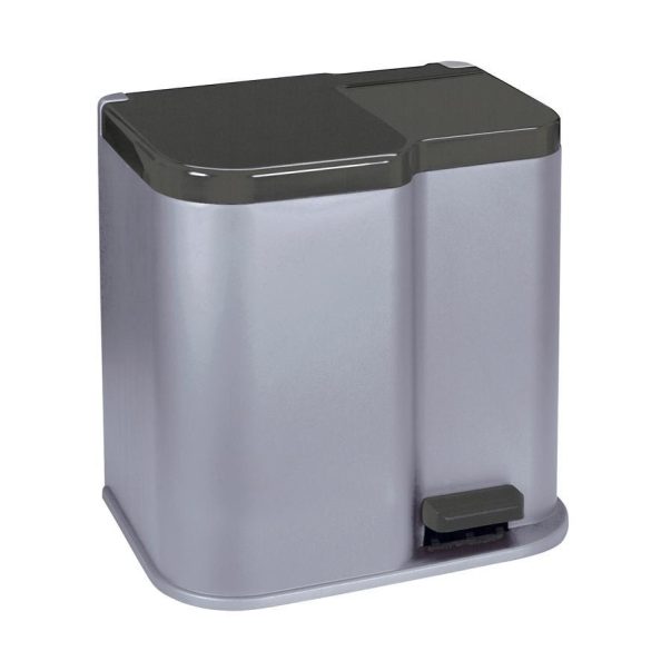 Szemeteskuka, Curver Duo Bin, 21 l, ezüst/fekete, kétkamrás, szelektív hulladékgyűjtéshez, 15 + 6 literes kamrák
