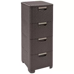   Komód, Curver Stylre, sötétbarna, 33 x 79 x 38 cm, 4 fiókos, műanyag, rattan hatású, szögletes