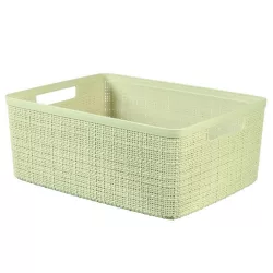   Tárolókosár, Curver Jute M, krémszínű, 12 literes, 36 x 28 x 15 cm, műanyag, juta hatású, fogantyúkkal, szögletes