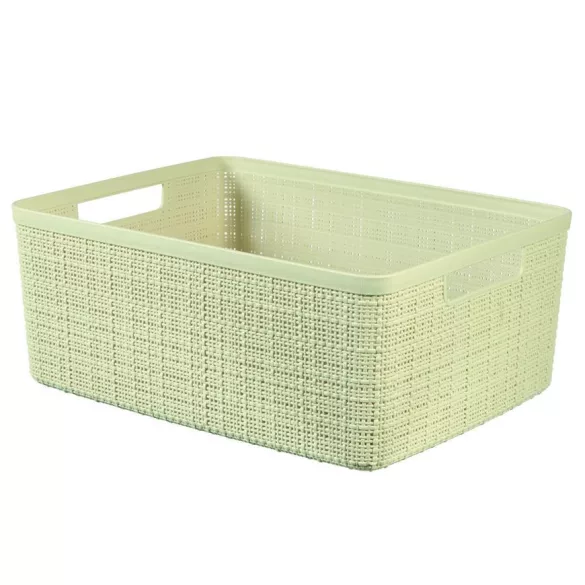 Tárolókosár, Curver Jute M, krémszínű, 12 literes, 36 x 28 x 15 cm, műanyag, juta hatású, fogantyúkkal, szögletes