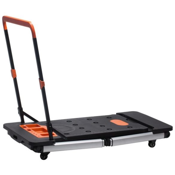 Munkaasztal, Strend Pro OD-96000, fekete, multifunkciós, 7 az 1-ben, teleszkópos alumínium lábakkal, fékes görgőkkel, szerszámtálcás