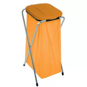Szemeteszsáktartó állvány, Strend Pro Ecofix-1 Solo, egyzsákos, zsákkapacitás: 20–130 l, horganyzott keret, 36 × 42 × 78 cm, narancssárga fedél