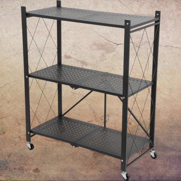 MagicHome 3 polcos összecsukható és mozgatható fém műhelypolc, 87 x 72 x 34 cm, teherbírás: 50 kg/polc