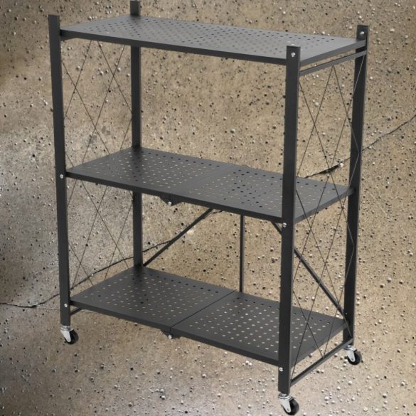MagicHome 3 polcos összecsukható és mozgatható fém műhelypolc, 87 x 72 x 34 cm, teherbírás: 50 kg/polc