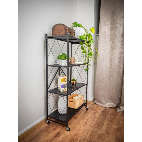 MagicHome 4 polcos összecsukható és mozgatható fém műhelypolc, 127 x 72 x 34 cm, teherbírás: 50 kg/polc