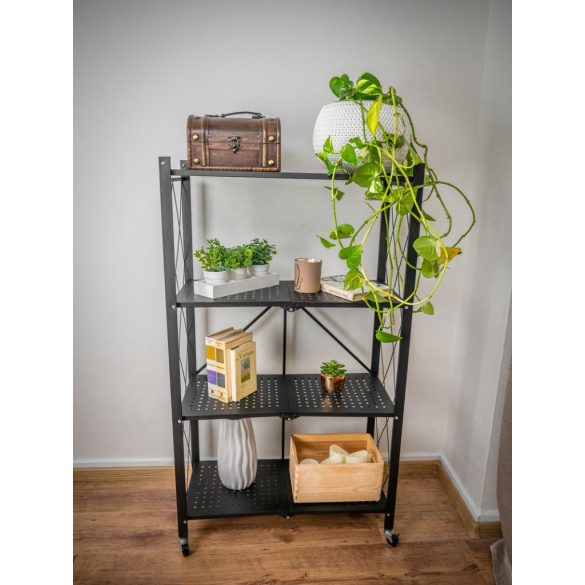 MagicHome 4 polcos összecsukható és mozgatható fém műhelypolc, 127 x 72 x 34 cm, teherbírás: 50 kg/polc