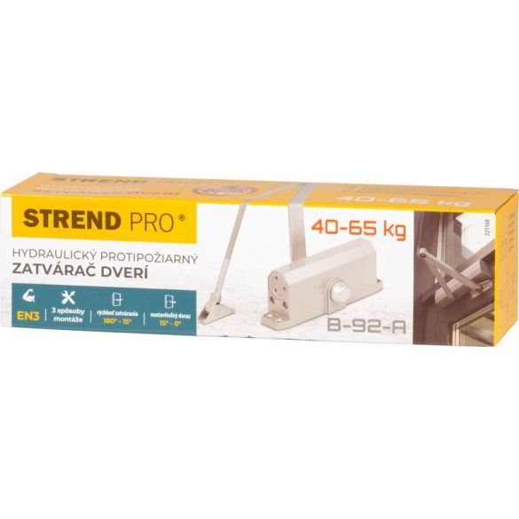 Ajtózáró, Strend Pro, ezüst, 40-65 kg, EN3, hidraulikus, tűzgátló