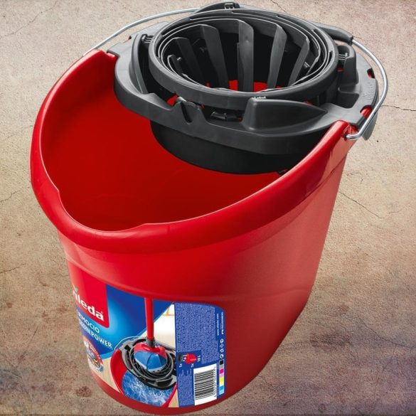 Vödör, Vileda SuperMocio, 10 liter, csavarókosárral, piros, felmosóhoz használható