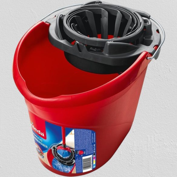 Vödör, Vileda SuperMocio, 10 liter, csavarókosárral, piros, felmosóhoz használható