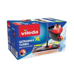   Felmosó szett, Vileda Ultramax XL Turbo, teleszkópos nyél, vödörrel, pedálos csavarókosár, mikroszálas lapos felmosó, pótfejjel