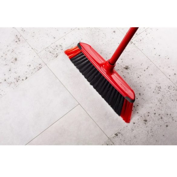 Seprű, Vileda DuActiva, fém nyéllel, 130 cm, piros-fekete, habszivacsos porfogó fejjel