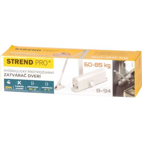 Ajtózáró, Strend Pro, ezüst, 60-85 kg, EN4, hidraulikus, tűzgátló
