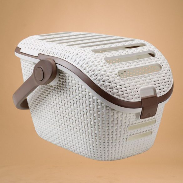 Kisállathordozó táska, Curver, bézs, 38 x 51 x 33 cm, tartós műanyag, rattan hatású, szellőzőnyílások, teherbírás: 10 kg, macskáknak és kutyáknak