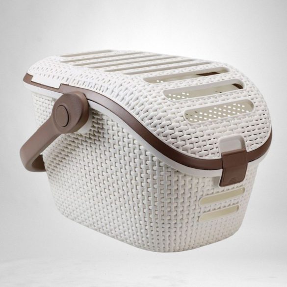 Kisállathordozó táska, Curver, bézs, 38 x 51 x 33 cm, tartós műanyag, rattan hatású, szellőzőnyílások, teherbírás: 10 kg, macskáknak és kutyáknak