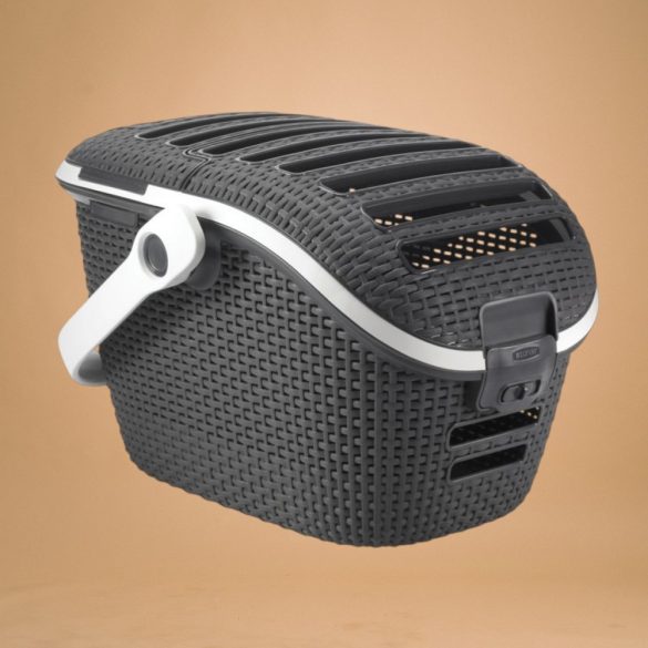 Kisállathordozó táska, Curver, antracit, 38 x 51 x 33 cm, tartós műanyag, rattan hatású, szellőzőnyílások, teherbírás: 10 kg, macskáknak és kutyáknak