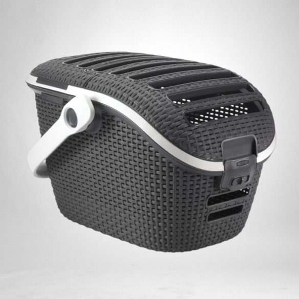 Kisállathordozó táska, Curver, antracit, 38 x 51 x 33 cm, tartós műanyag, rattan hatású, szellőzőnyílások, teherbírás: 10 kg, macskáknak és kutyáknak