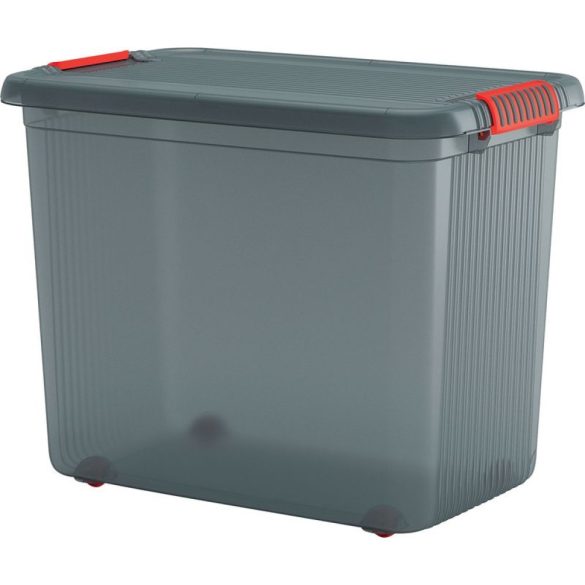 Gurulós tároló, KIS K Latch XXL, szürke, 39 x 59 x 45 cm, egymásra rakható, műanyag, fedeles, kerekes, szögletes
