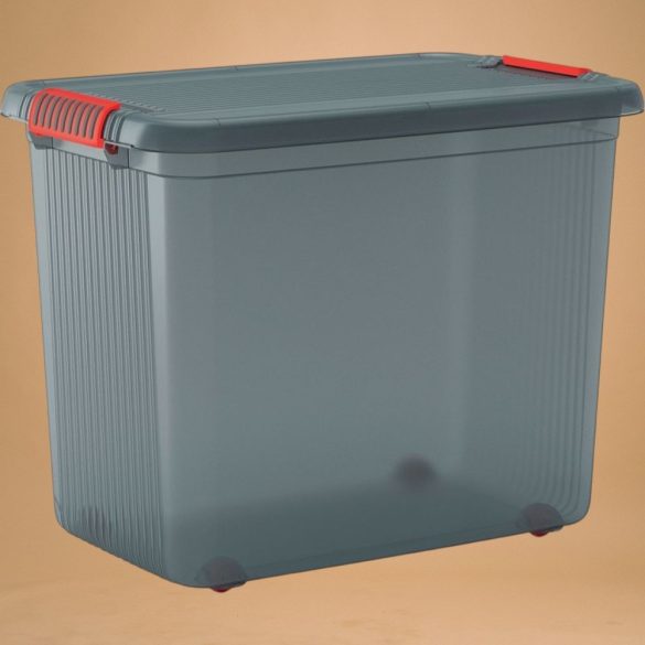 Gurulós tároló, KIS K Latch XXL, szürke, 39 x 59 x 45 cm, egymásra rakható, műanyag, fedeles, kerekes, szögletes