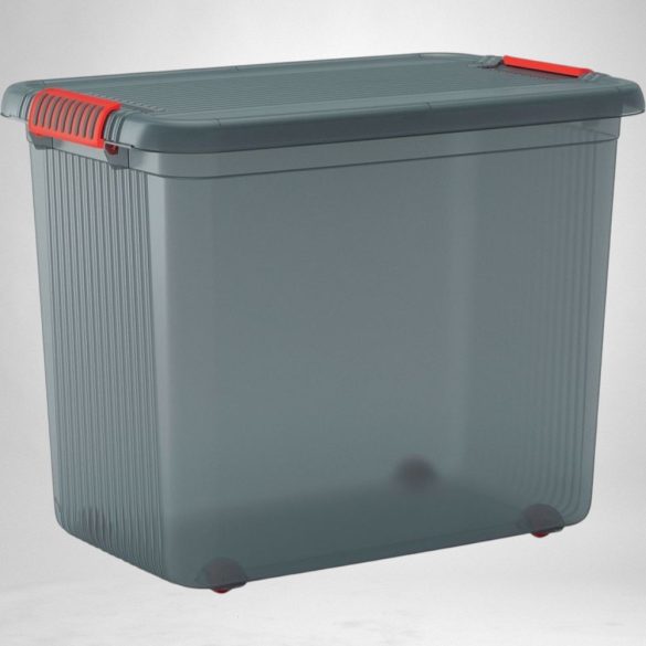 Gurulós tároló, KIS K Latch XXL, szürke, 39 x 59 x 45 cm, egymásra rakható, műanyag, fedeles, kerekes, szögletes