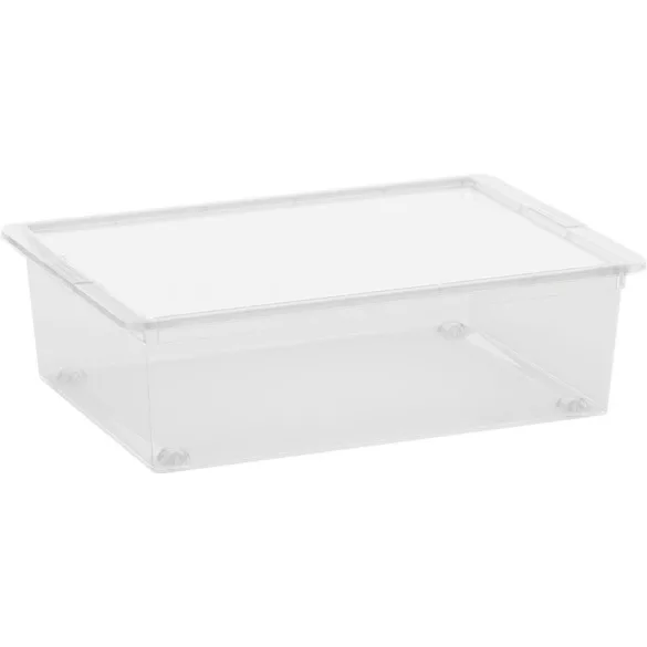 Tárolódoboz, KIS C-box L, átlátszó, 27 literes, 39 x 55 x 16 cm, egymásra rakható, műanyag, fedeles, szögletes