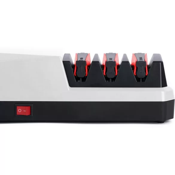 Elektromos késélező, MagicHome, fehér, konyhai késekhez, 3 az 1-ben, 24,2 × 11,2 × 8,1 cm, háromfokozatú, mágneses forgácsgyűjtő, 230 V, 20 W