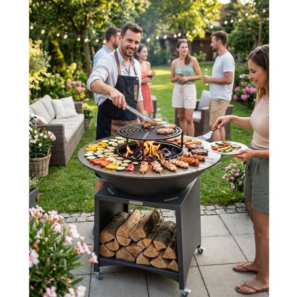 Tűzrakó, Strend Pro Grill Fiesta, antracit, átmérő: 100 cm, acél, kör alakú tűzrakóval