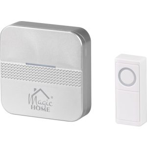 Vezeték nélküli ajtócsengő, MagicHome Intelligent4, ezüst/fehér, 1 W, elemes, IP44 védelem, maximum 100 m hatótávl, 85 dB, 30 dallam, LED jelzés, 4 fokozat