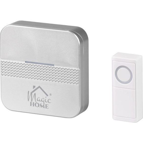 Vezeték nélküli ajtócsengő, MagicHome Intelligent4, ezüst/fehér, 1 W, elemes, IP44 védelem, maximum 100 m hatótávl, 85 dB, 30 dallam, LED jelzés, 4 fokozat