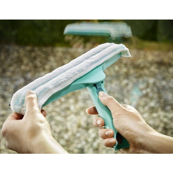 Ablaktörlő, Leifheit 51320, 3 az 1-ben, 28 cm, türkiz, mikroszálas, mosható huzat, vízlehúzó él, mozgatható, rögzíthető fej