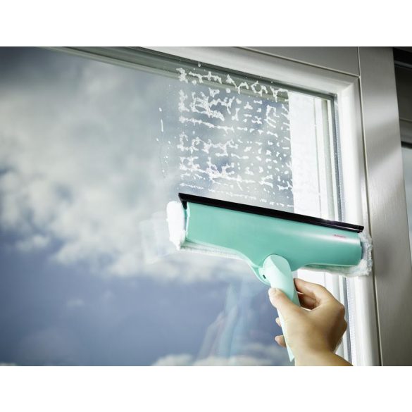 Ablaktörlő, Leifheit 51320, 3 az 1-ben, 28 cm, türkiz, mikroszálas, mosható huzat, vízlehúzó él, mozgatható, rögzíthető fej