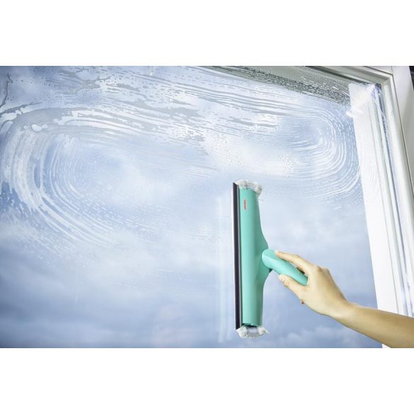 Ablaktörlő, Leifheit 51320, 3 az 1-ben, 28 cm, türkiz, mikroszálas, mosható huzat, vízlehúzó él, mozgatható, rögzíthető fej