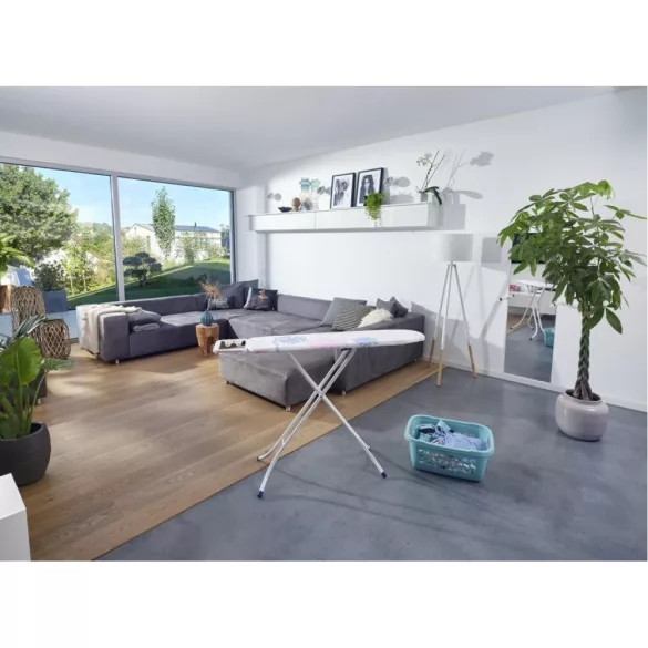 Leifheit 72576 Classic S Basic vasalódeszka, fehér, 110 × 30 cm vasalófelülettel, 76–87 cm között állítható magassággal, stabil vasalótartó felülettel és biztonsági zárral, kompakt, összecsukható kialakítással