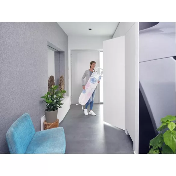 Leifheit 72576 Classic S Basic vasalódeszka, fehér, 110 × 30 cm vasalófelülettel, 76–87 cm között állítható magassággal, stabil vasalótartó felülettel és biztonsági zárral, kompakt, összecsukható kialakítással