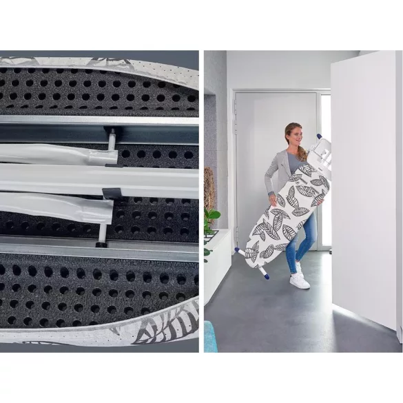Leifheit 72567 Air Board Express L Solid vasalódeszka, fehér, 130 × 38 cm vasalófelülettel, perforált páraáteresztő pamuthuzattal gőzölős vasalókhoz, 76–98 cm között állítható