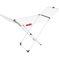   Vileda Extra ruhaszárító, 20 méter szárítási terület, fehér, X-alakú vázzal, lehajtható kiegészítővel, kerekekkel és biztonsági zárral