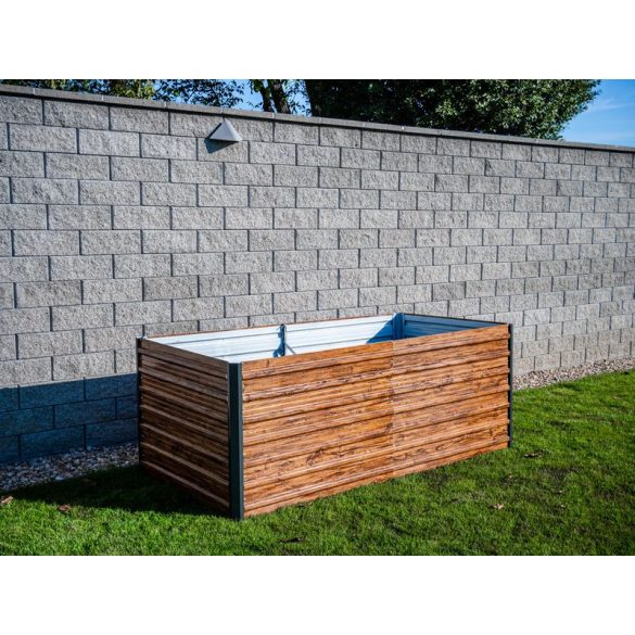 Magaságyás, Strend Pro Garden, 200 × 100 × 77 cm, 3D dizájn, fa mintás, fém, magasított