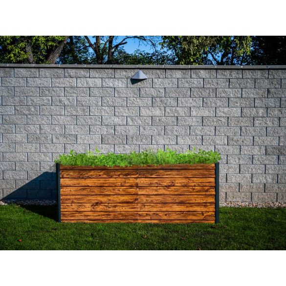 Magaságyás, Strend Pro Garden, 200 × 100 × 77 cm, 3D dizájn, fa mintás, fém, magasított