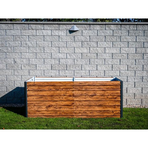 Magaságyás, Strend Pro Garden, 200 × 100 × 77 cm, 3D dizájn, fa mintás, fém, magasított