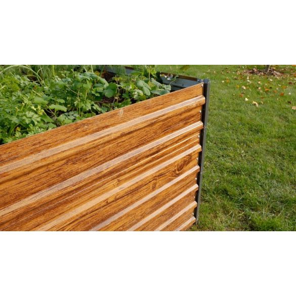 Magaságyás, Strend Pro Garden, 200 × 100 × 77 cm, 3D dizájn, fa mintás, fém, magasított