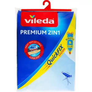 Vileda Premium 2 az 1-ben vasalódeszka huzat, One Size, világoskék, 3 rétegű kivitelben, fémbevonatos felülettel, QuickFix rögzítőrendszerrel