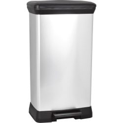   Szemeteskuka, Curver Deco Pedal Bin, 50 l, fekete/ezüst, 39 x 29 x 73 cm, pedálos, ujjlenyomatmentes, újrahasznosított műanyag, rejtett zsáktartó