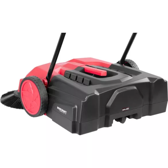 Seprőgép, Worcraft HPS-650, piros/fekete, 22 l, 65 cm munkaszélesség, mechanikus, állítható fogantyú, kültéri felületekre
