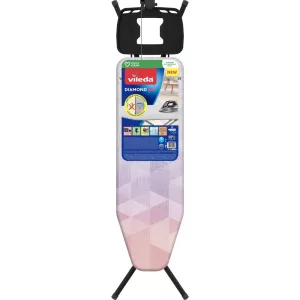Vileda Diamond M Plus vasalódeszka, 120 × 38 cm, lila, titánbevonatos huzattal, XL vasalótartóval, állítható magassággal