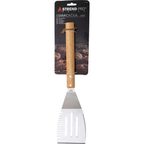 Strend Pro Grill rozsdamentes acél fordítólapát fa nyéllel - 41 cm