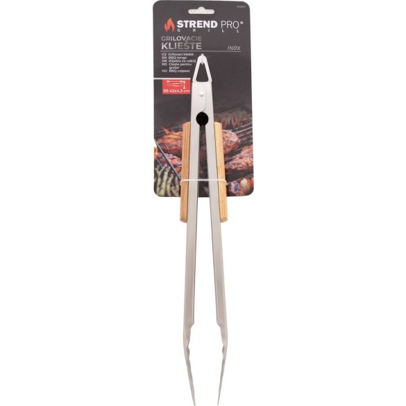 Fogó Strend Pro Grill, grillezéshez, rozsdamentes, fa nyéllel, 4,3x38-42 cm