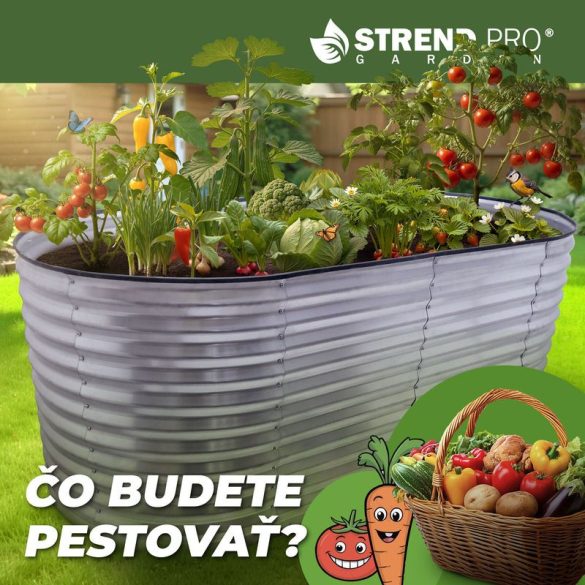 Magaságyás, Strend Pro Garden, 100 x 200 x 78 cm, horganyzott acél, időjárás- és korrózióálló, nyitott aljú, 4 erősítő rúddal