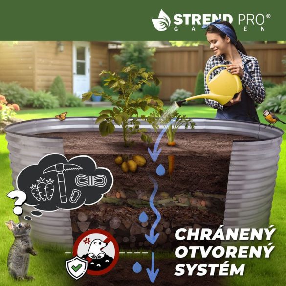 Magaságyás, Strend Pro Garden, 100 x 200 x 78 cm, horganyzott acél, időjárás- és korrózióálló, nyitott aljú, 4 erősítő rúddal