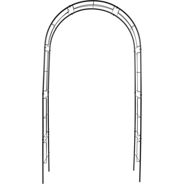 Kerti lugas, Strend Pro Garden, fekete, 113 × 38 × 229 cm, porfestett fém, időjárásálló, kúszónövényekhez, bordás megerősítéssel