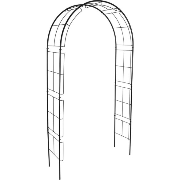 Kerti lugas, Strend Pro Garden, fekete, 113 × 38 × 229 cm, porfestett fém, időjárásálló, kúszónövényekhez, bordás megerősítéssel