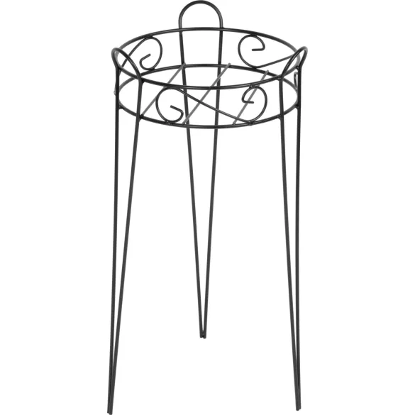 Virágtartó állvány, Strend Pro Garden, fekete, átmérő: 27 cm, magasság: 53 cm, acél, kerek